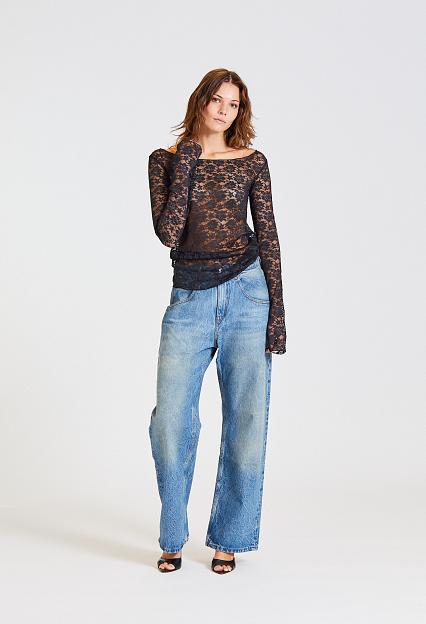 ROTATE Birger Christensen Lace Off Shoulder Top Black